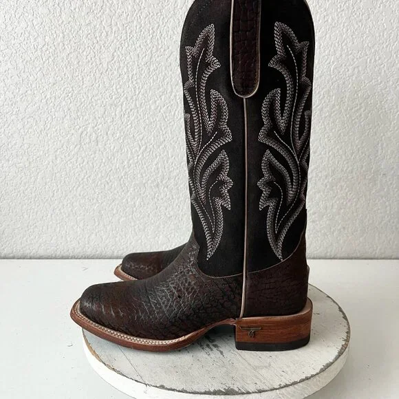 Lane SARATOGA Square Toe Cowboy Boots Dark Brown Western Cowgirl Mid Calf 6 - Picture 4 of 13